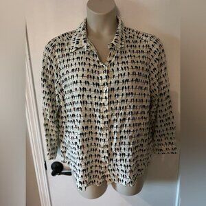 Jane &Delancey White Black Parrot Bird Long Sleeve Button Down Women 1X #1838